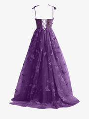 Purple A line Butterfly Lace Lilac Corset Prom Dress with Slit