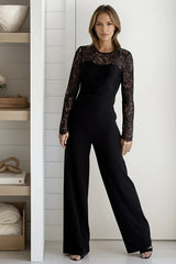 Black Lace Top Knit Jumpsuit