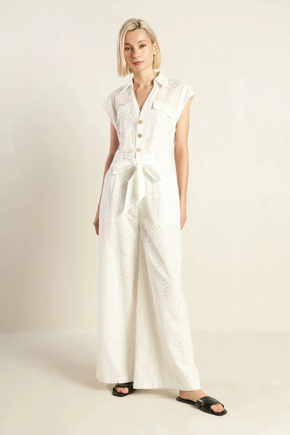 KNOW BETTER WHITE EYELET JUMPSUIT