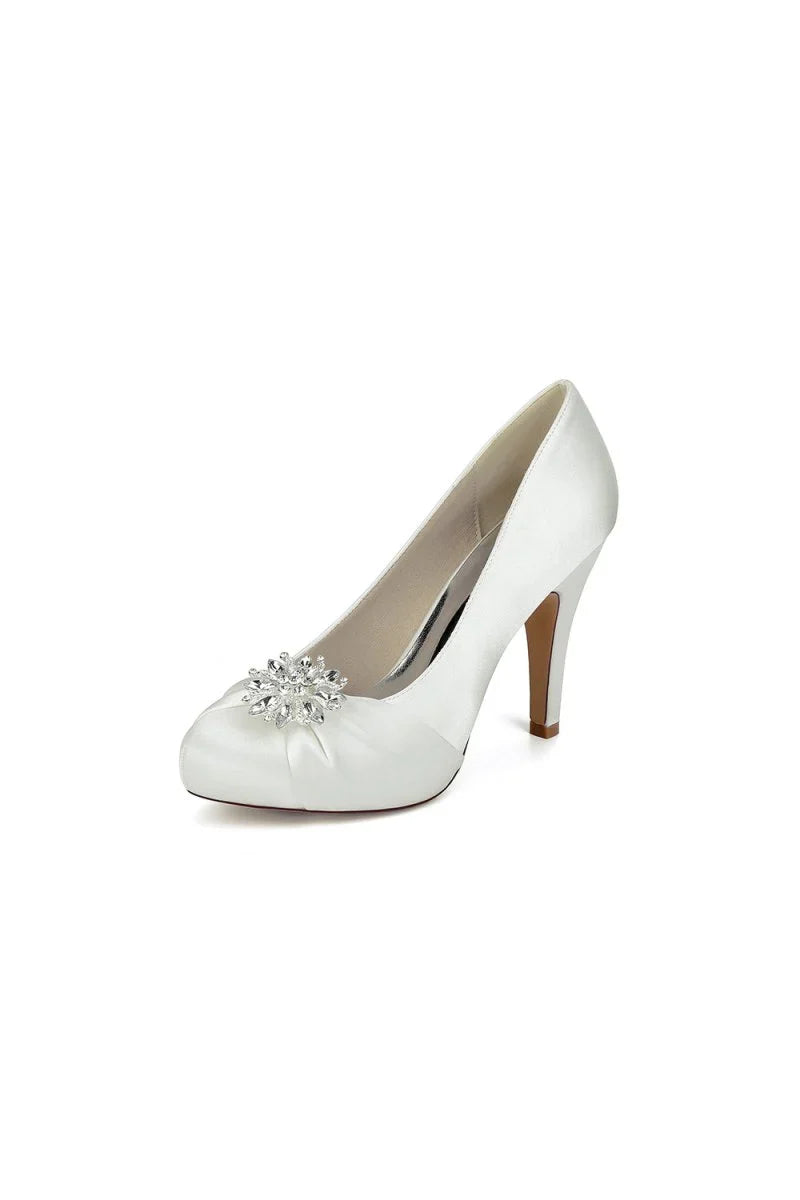 Silver High Heels with Crystal Bow Decoration