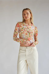Summer Floral Mesh Long Sleeve Top