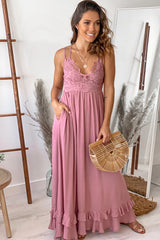 Dusty Rose Lace Top Maxi Dress