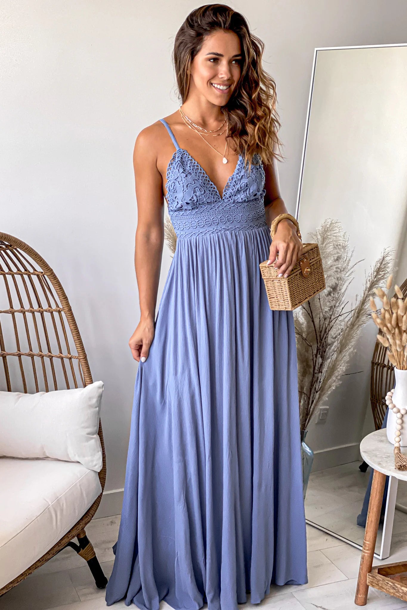 Denim Maxi Dress With Tie Back