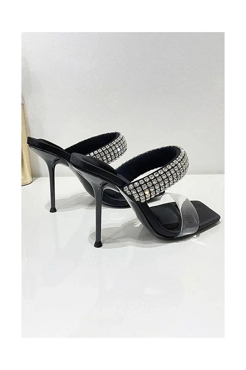 Square Toe Stiletto High Heels with Beading