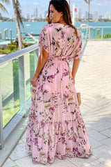 Pink Floral Maxi Dress With Dolman Sleeves