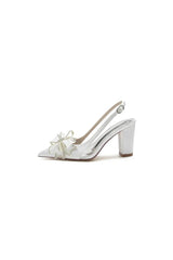 Pointed Toe Chunky Heels with Bow