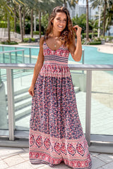 Navy And Pink Maxi Dress with Open Back
