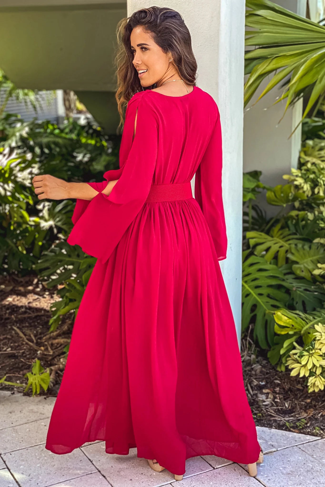 Burgundy Maxi Dress With Belt