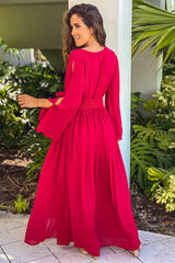 Burgundy Maxi Dress With Belt