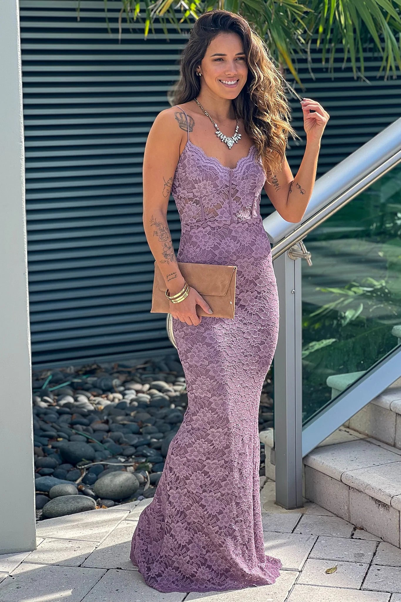 Lavender Glitter Lace Maxi Dress