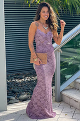 Lavender Glitter Lace Maxi Dress