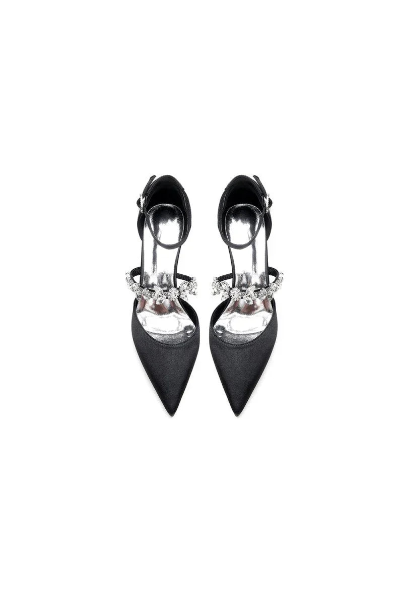 Pointed Toe Rhinestone Ankle Straps High Heels