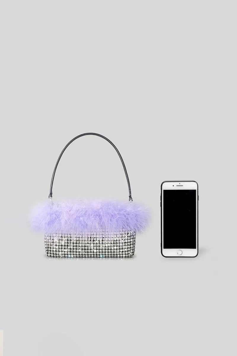 Womens Feather Rhinestones Evening Bagutte Bags