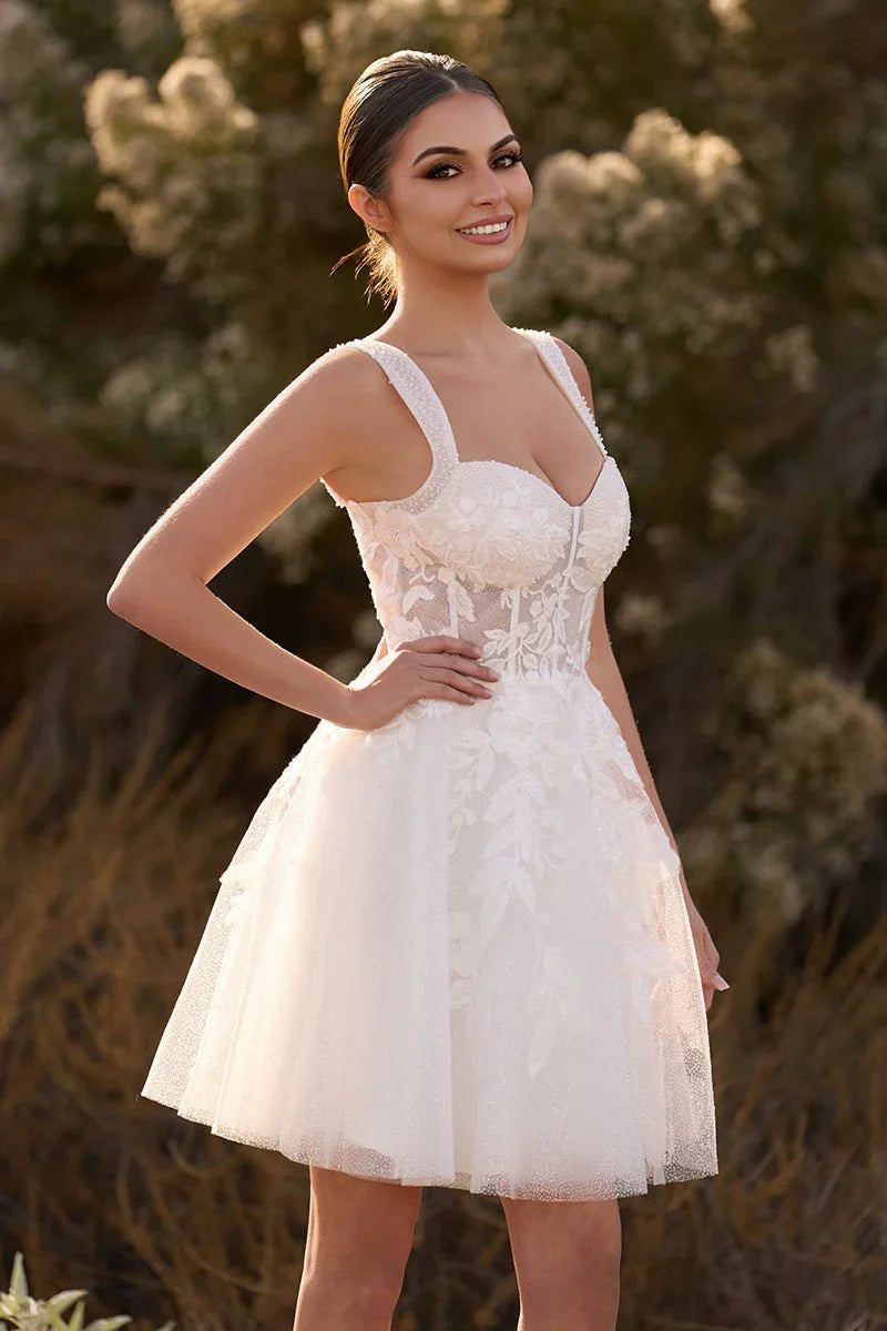 Unqiue A Line Sweetheart Sequin Short Wedding Dress with Appliques
