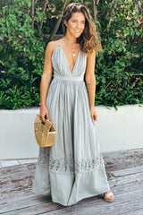 Sage V Neck Maxi Dress With Criss Cross Back