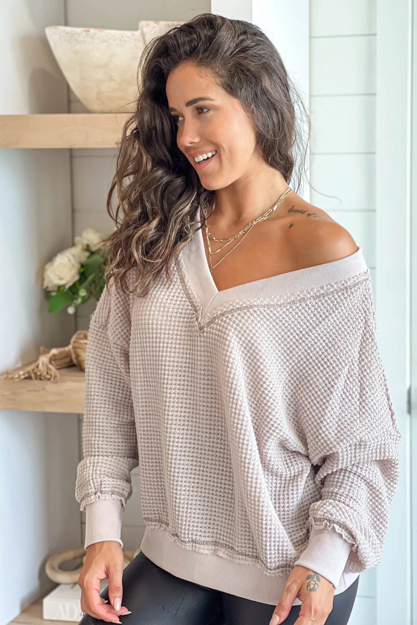 Ash Thermal V Neck Top