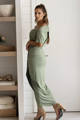Olive Off Shoulder Ruched Dress