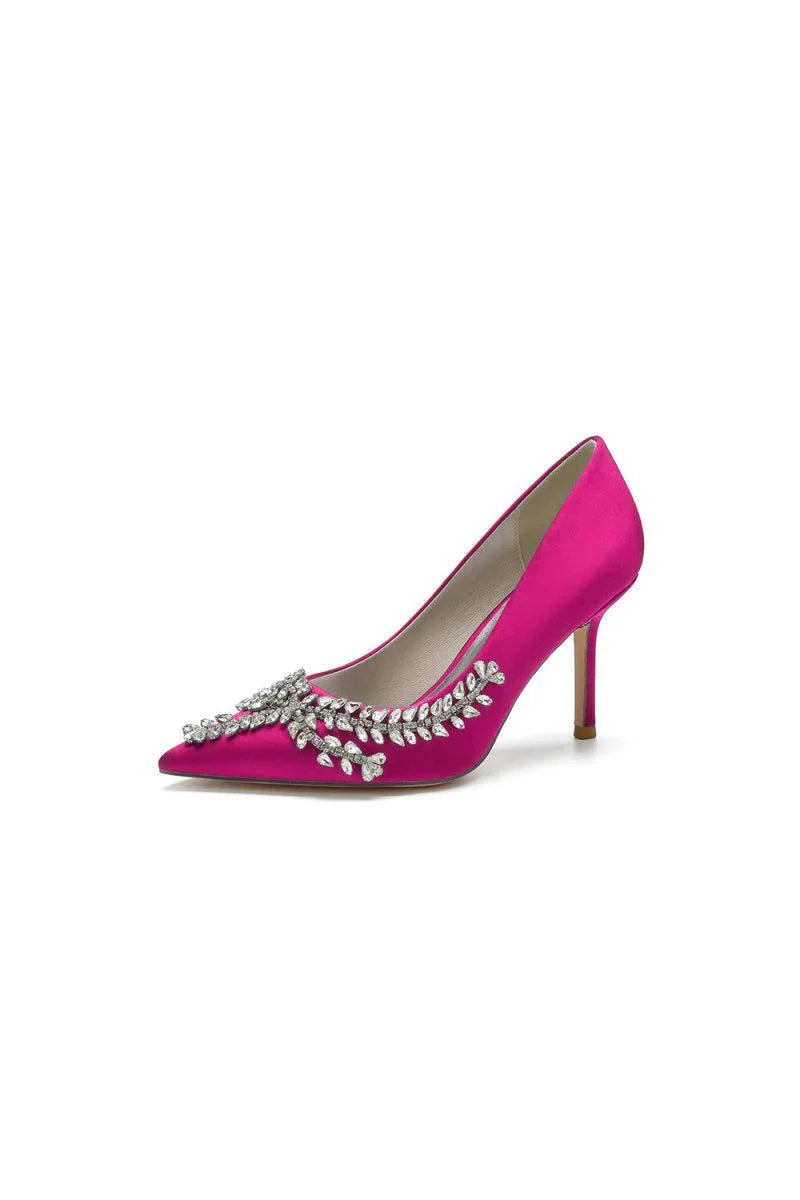 Cocktail Pointed Toe Crystal Satin High Heels