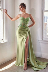 Teagan Gown Greenery Fitted Satin Lace Dress