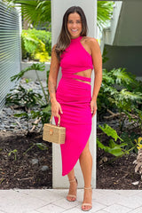 Fuchsia Asymmetrical Dress With Cut Out