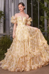 A1430 STRAPLESS FLORAL PRINTED BALL GOWN Andrea Leo