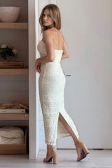 Ivory Knit Tube Midi Dress