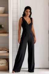 Black Criss Cross Back Wide Leg Jumpsuit