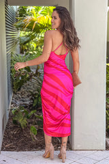 Red And Pink Ruched Bodycon Dress