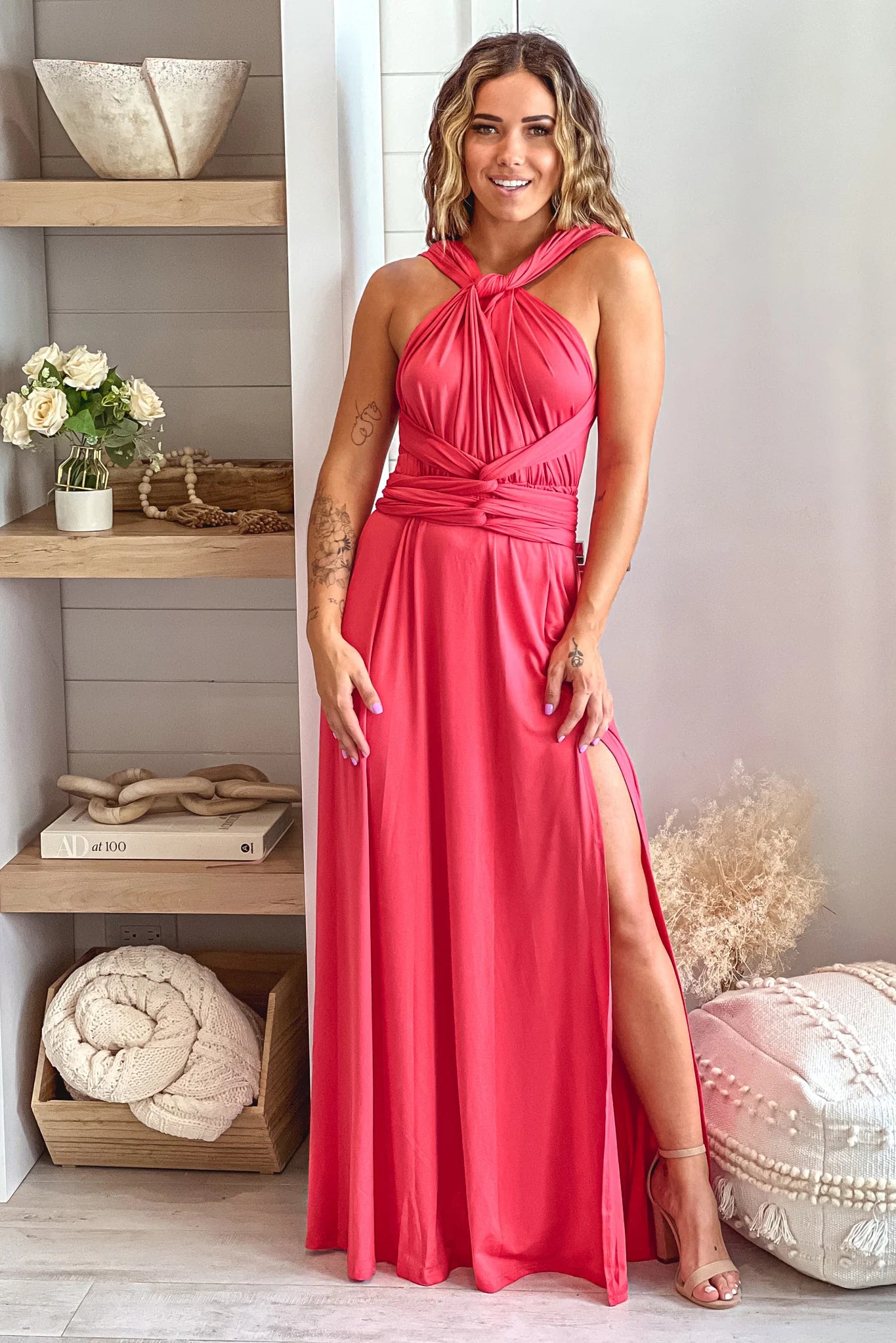Rose Multi Tie Maxi Dress With Slit