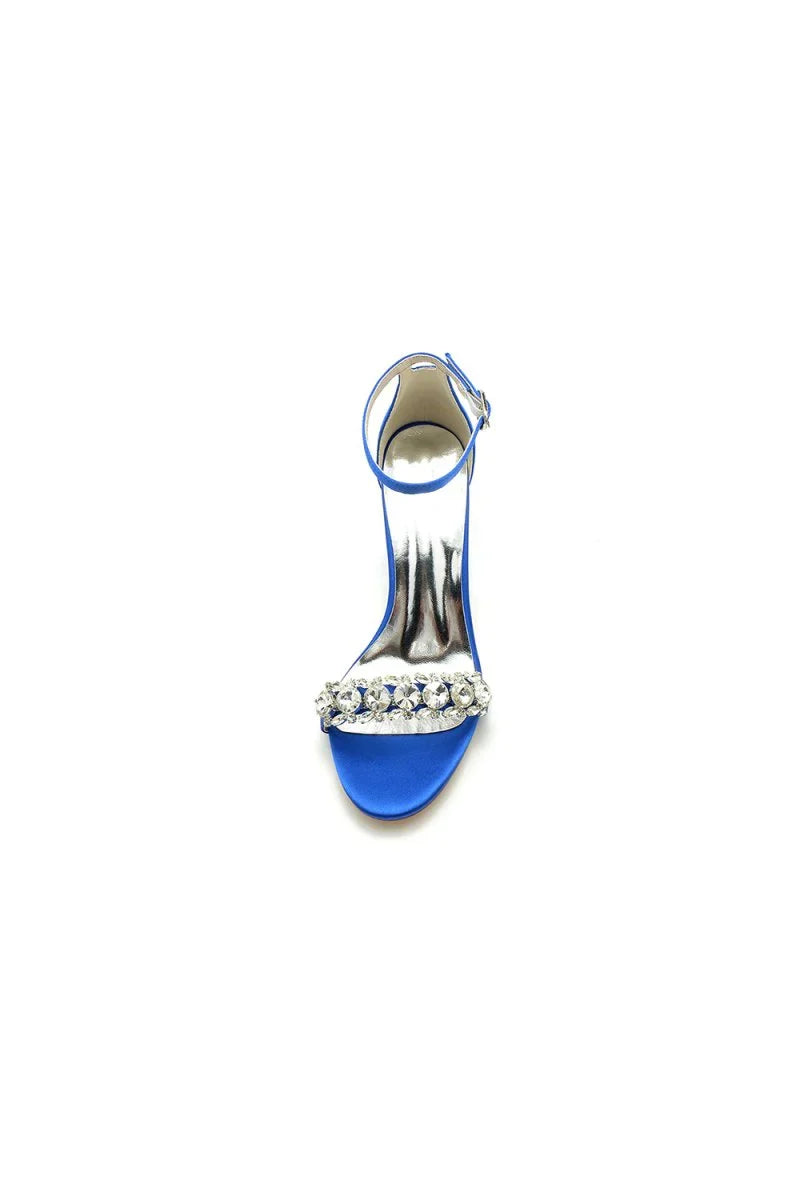 Open Toe Chunky Heels with Rhinestone