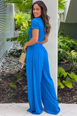 Cobalt Blue Crop Top And Pants Set