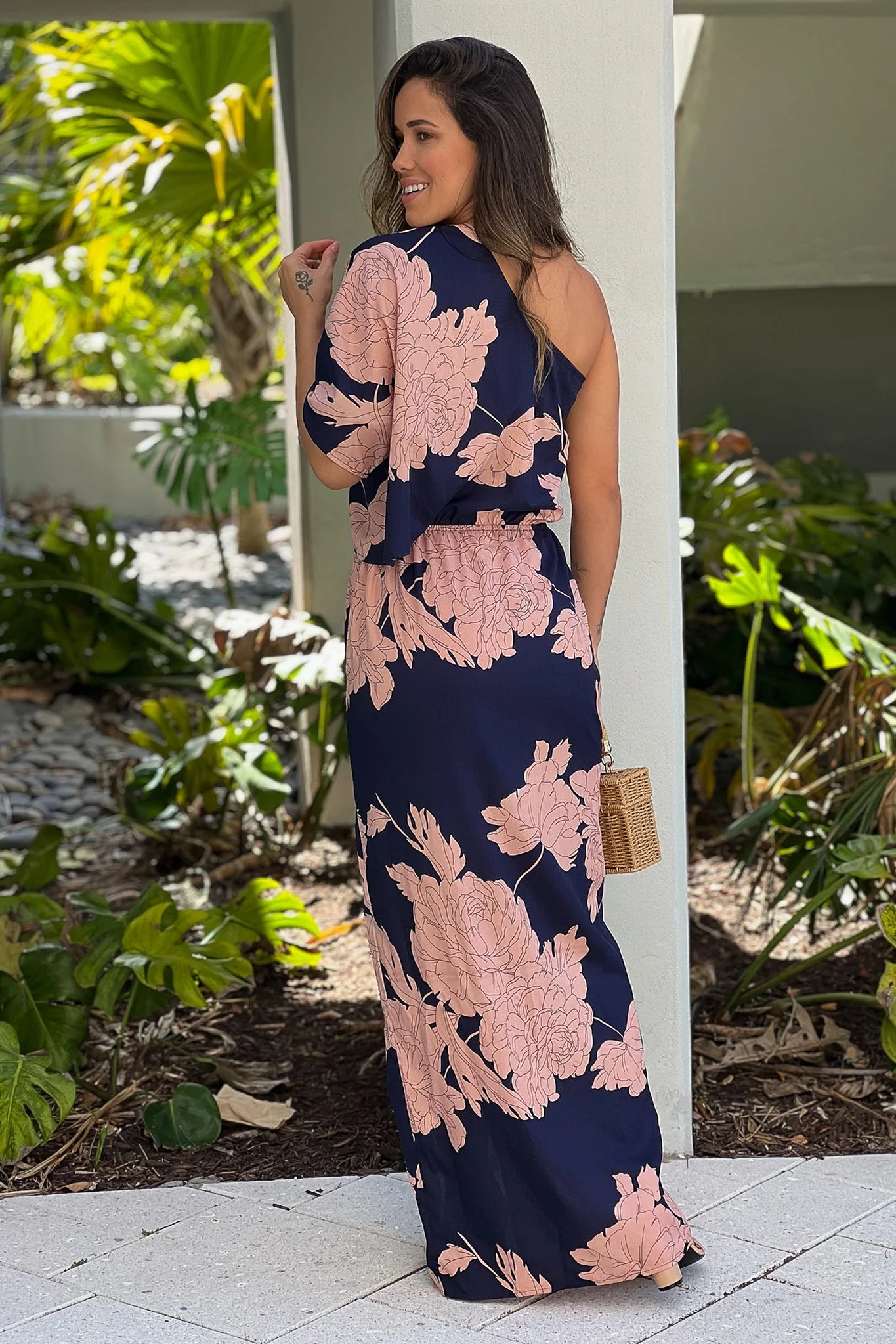 Navy One Shoulder Maxi Dress With Slit