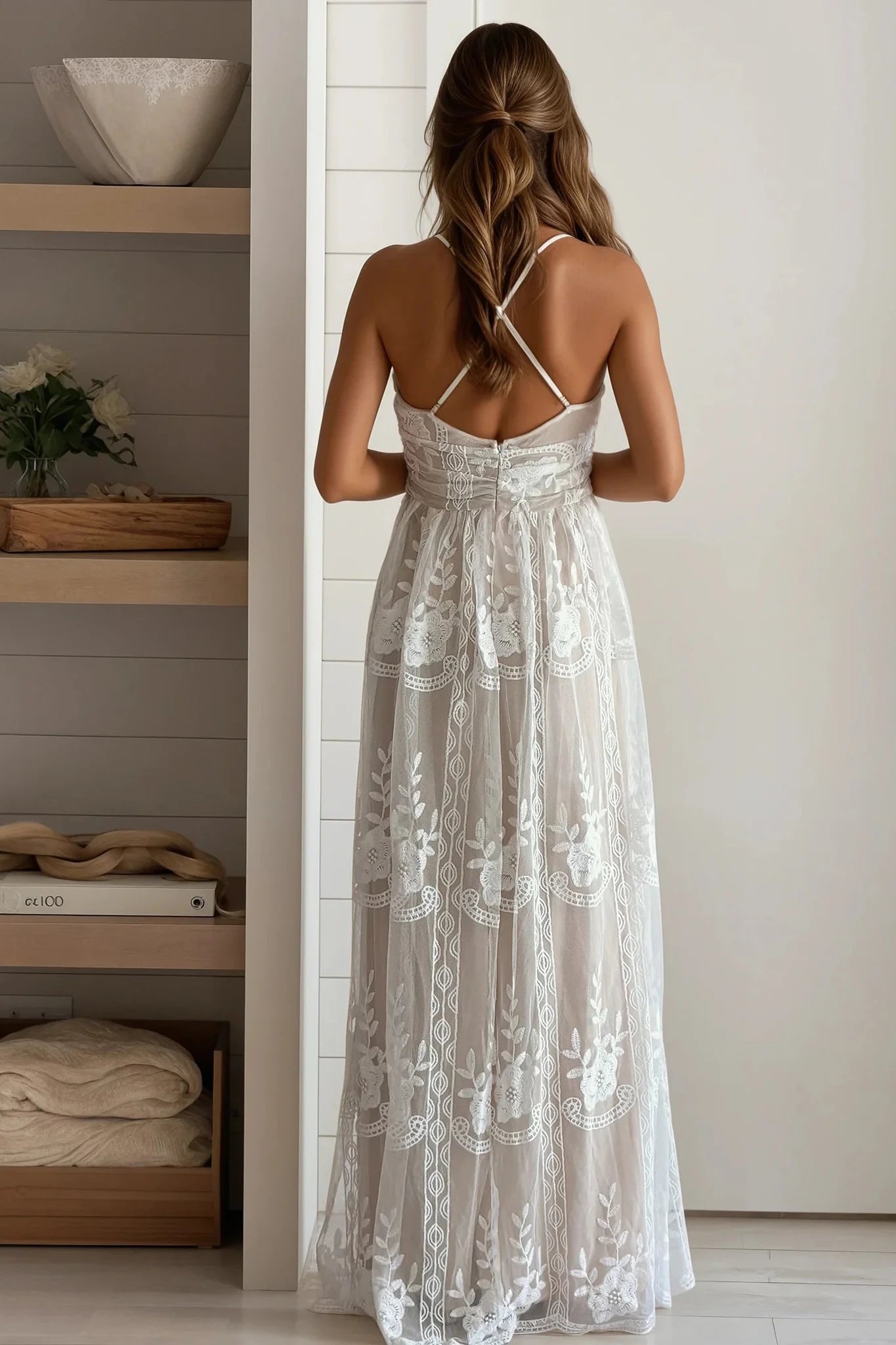Off White Cami Lace Maxi Dress
