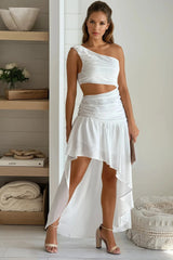 White Asymmetrical One Shoulder High Low Dress