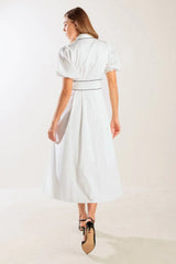 VINTAGE VIBES PUFF SLEEVE MIDI DRESS WHITE