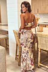 Yellow Floral Maxi Dress With Cut Out