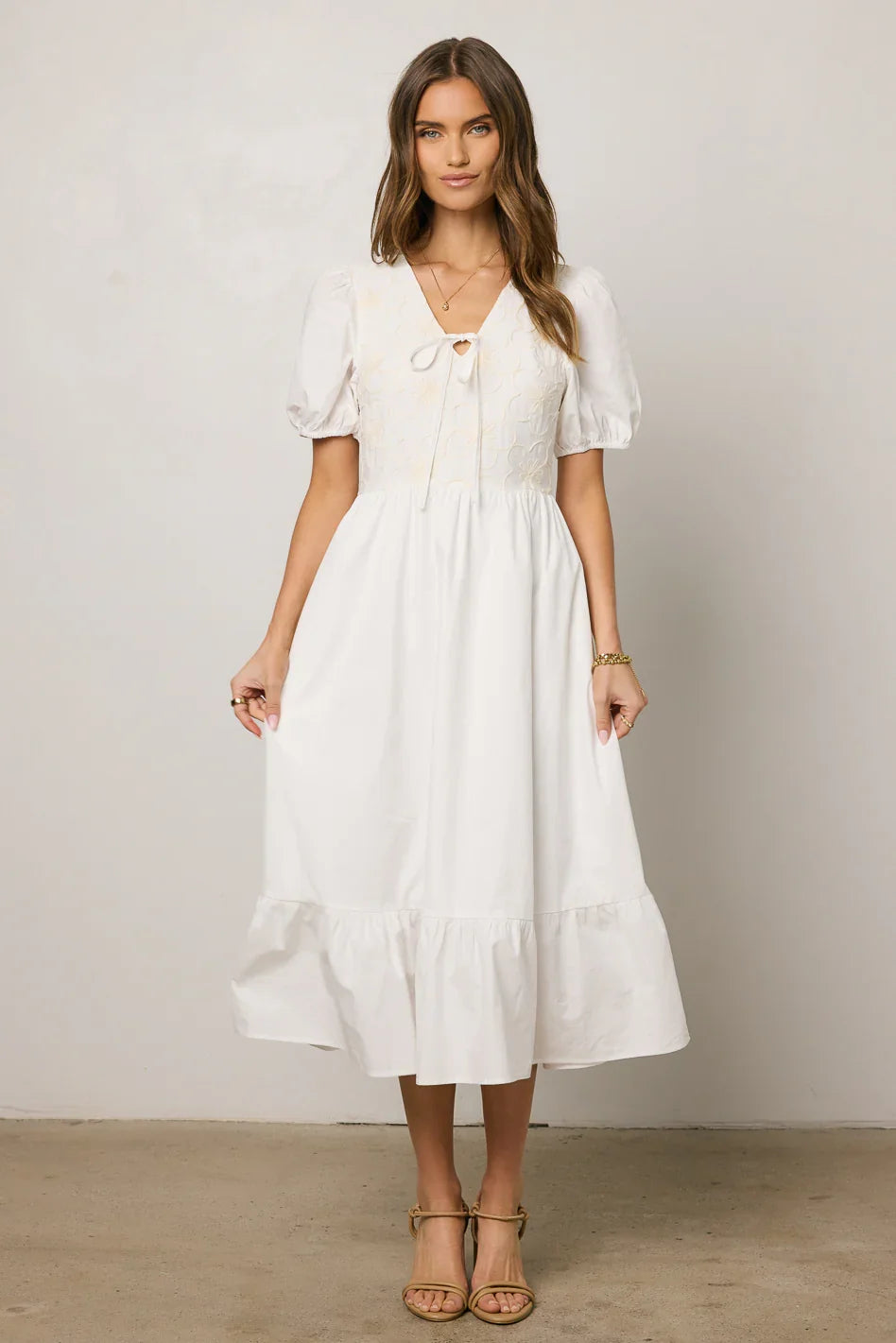 Jozette Floral Midi Dress in Off White FINAL SALE