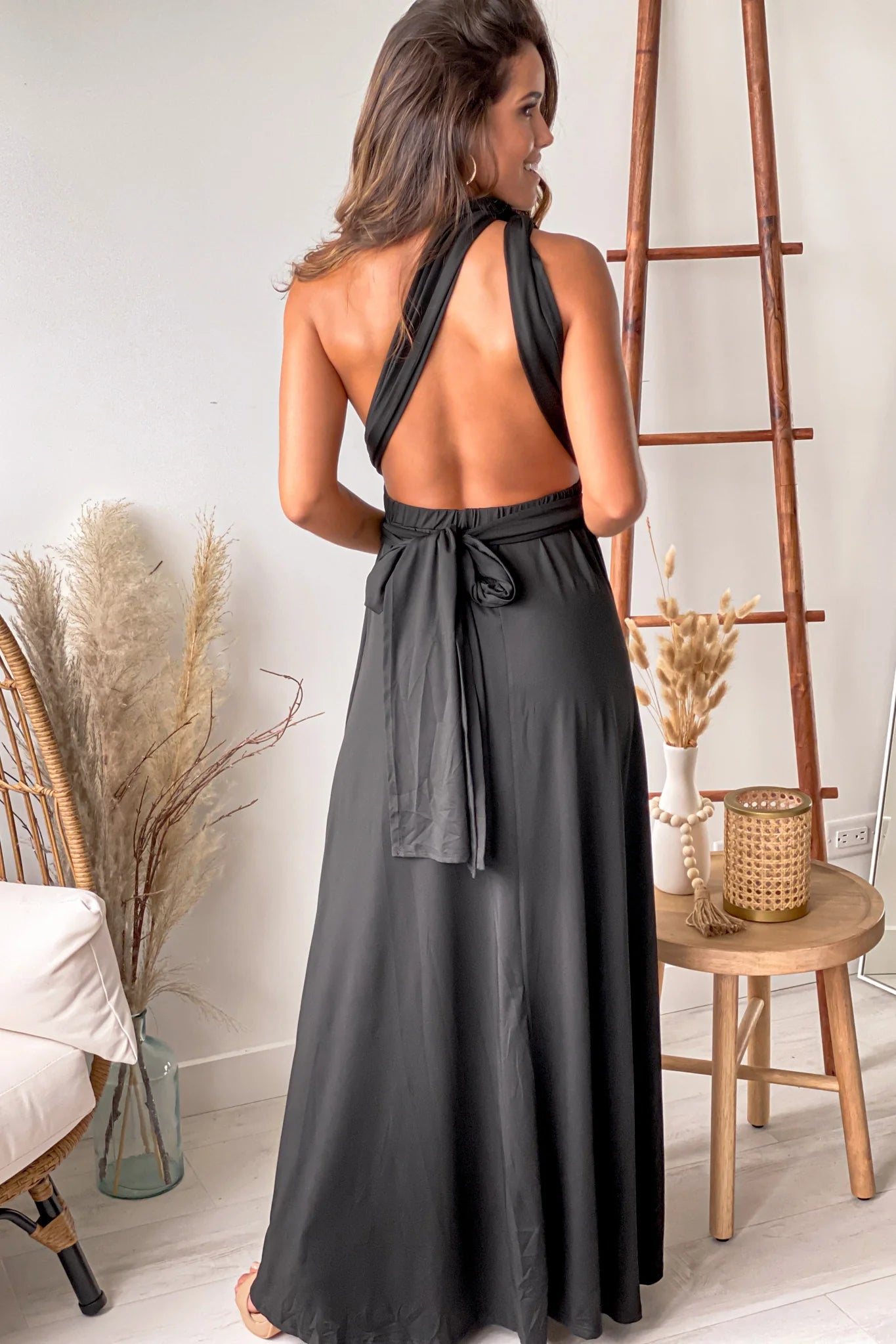 Black Multi Tie Maxi Dress With Slit