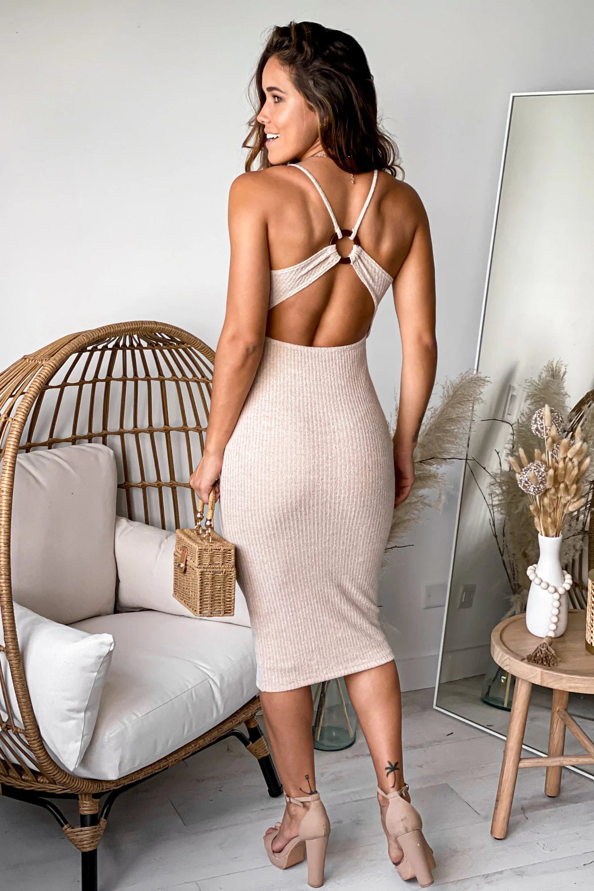 Taupe Knit Dress With Open Back