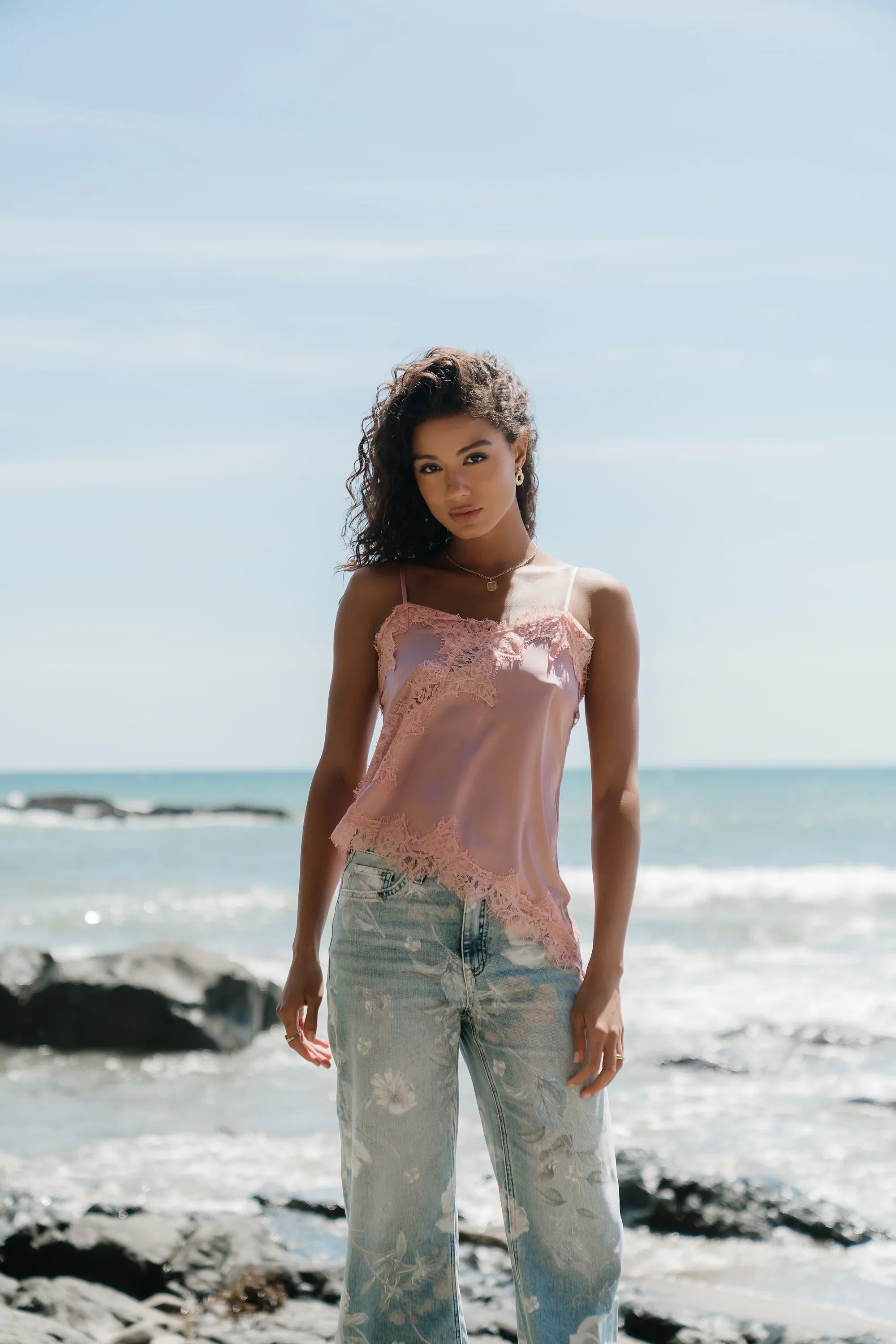 Berkley Lace Trim Tank in Mauve