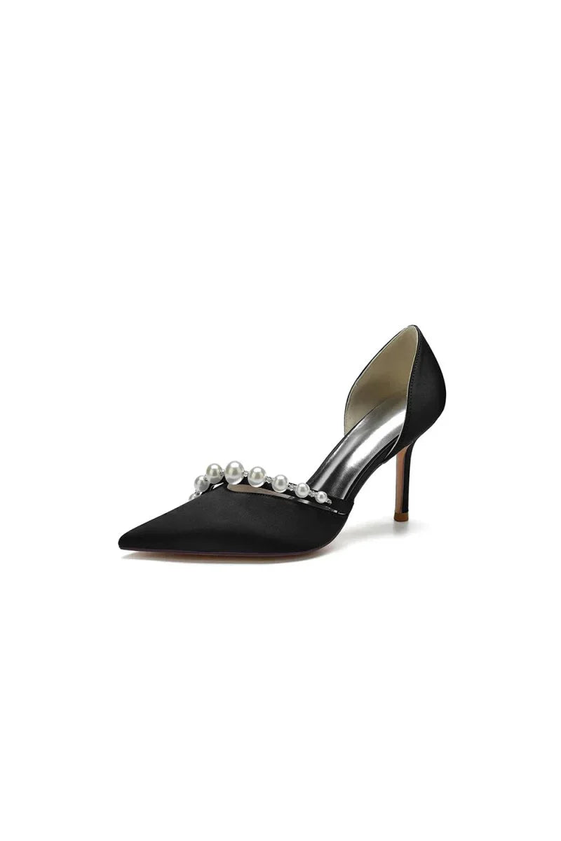 Pearl Strap Pointed Toe Satin High Heels