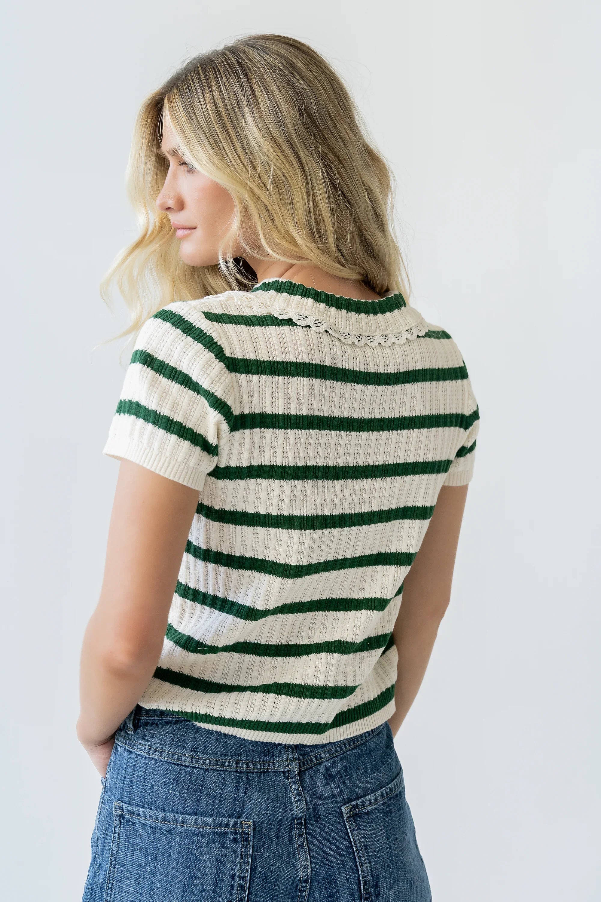 Tess Striped Collared Top in Green