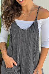 Charcoal Black Ribbed Jumpsuit With Pockets