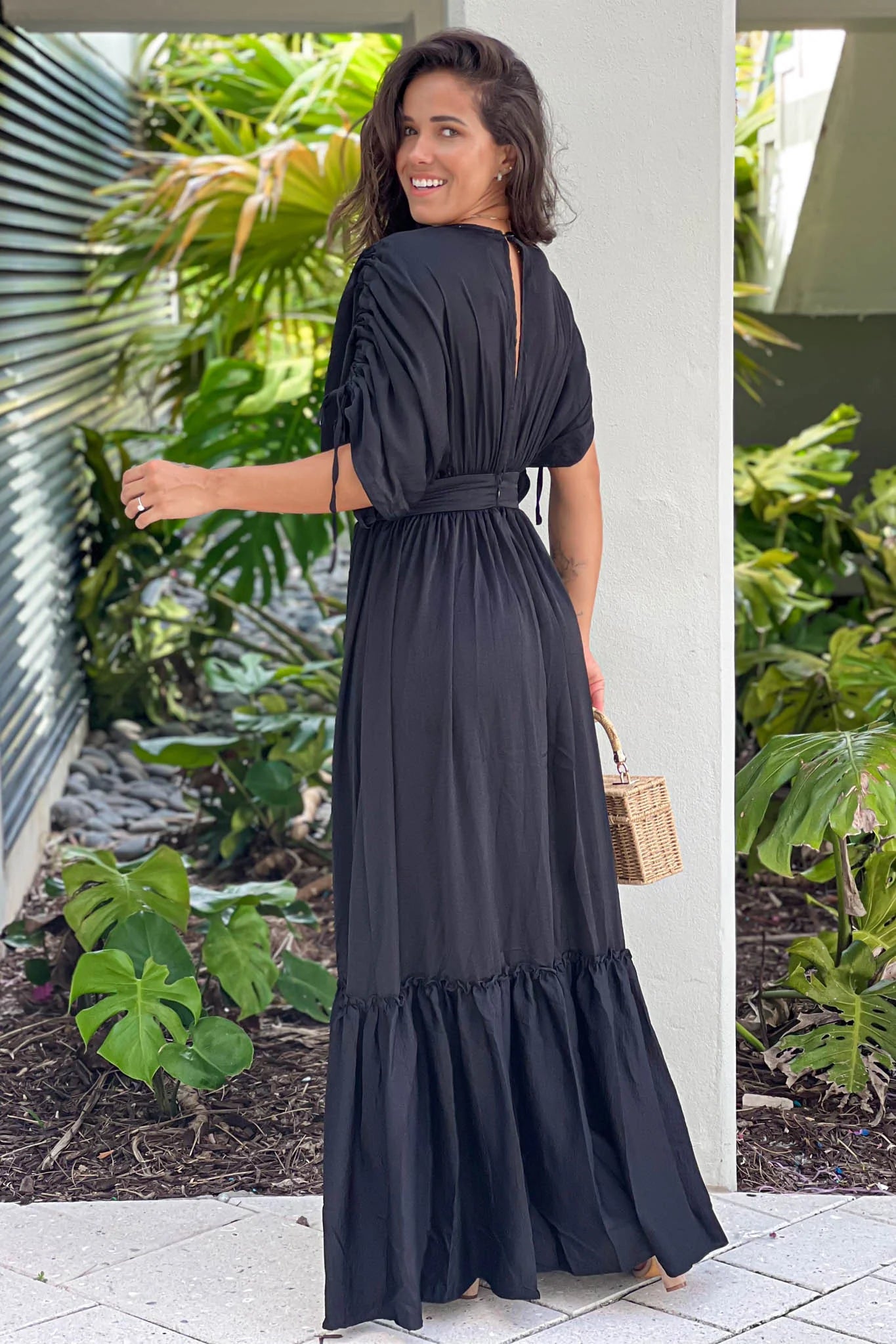 Black Deep V Neck Maxi Dress