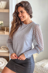 Heather Gray Mesh Long Sleeve Sweater