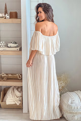 Champagne Pleated Satin Maternity Maxi Dress