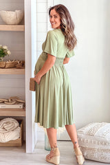 Olive Maternity Midi Dress With Short Sleeves