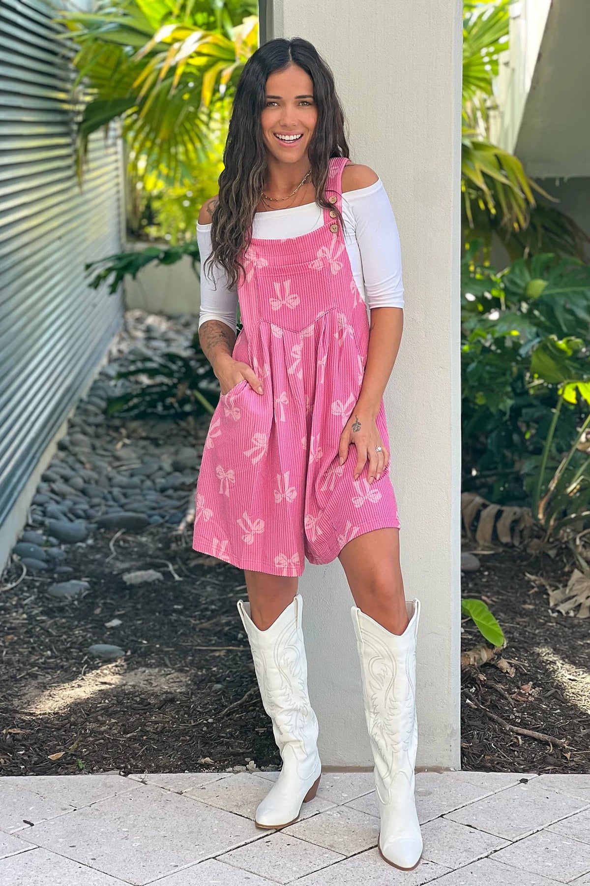 Berry Ribbed Bow Shortalls