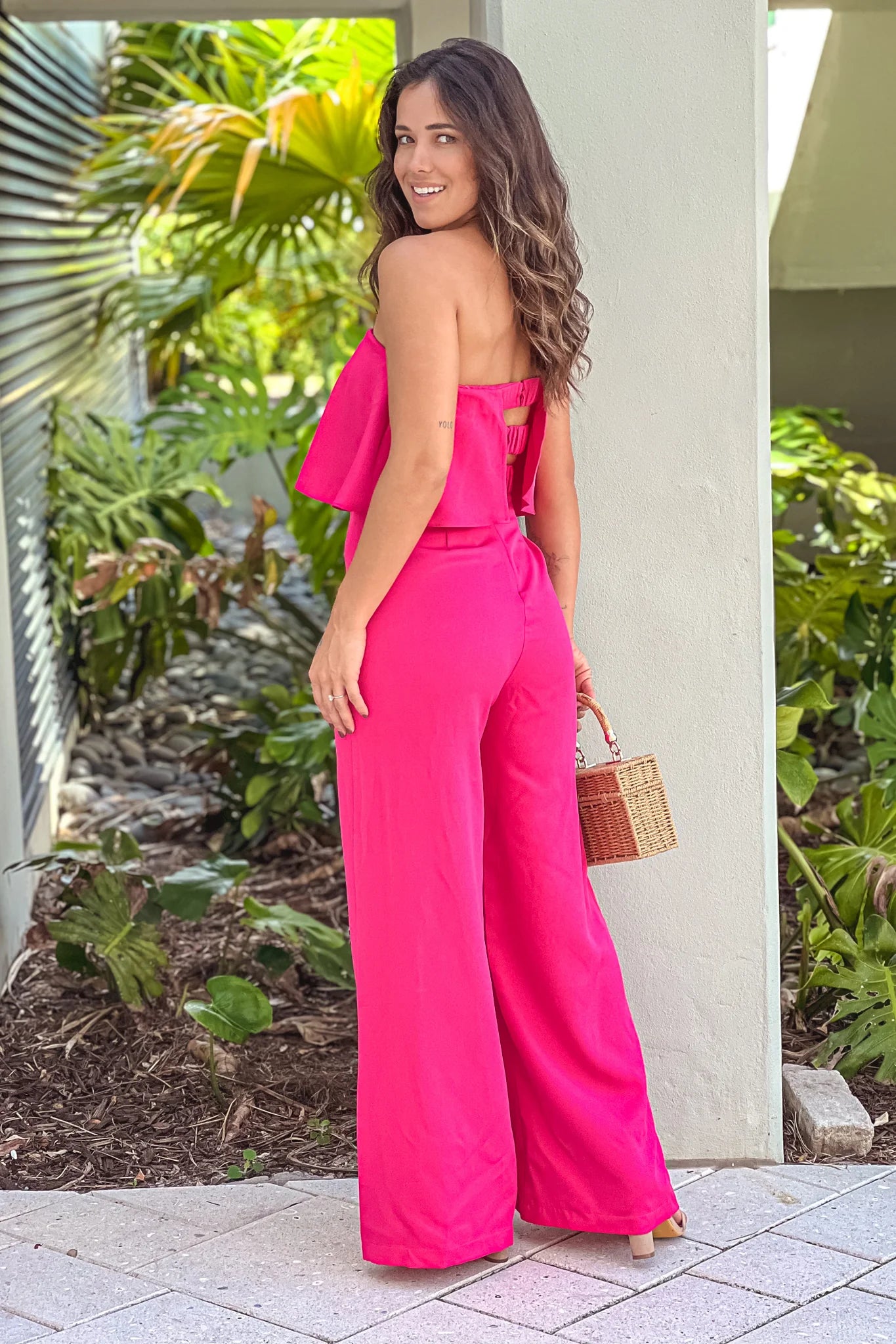 Hot Pink Off Shoulder Jumpsuit