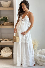 Off White Maternity V Neck Maxi Dress
